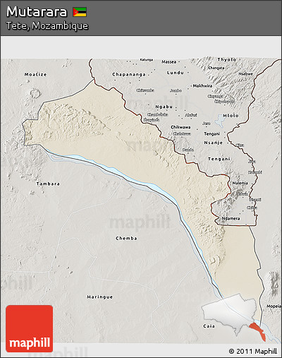 Shaded Relief 3D Map of Mutarara, semi-desaturated