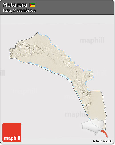 Shaded Relief 3D Map of Mutarara, single color outside