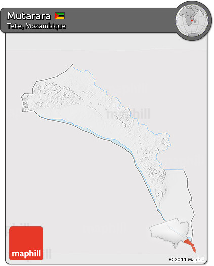 Silver Style 3D Map of Mutarara, single color outside
