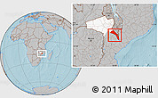 Gray Location Map of Mutarara, highlighted parent region, hill shading