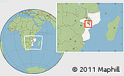 Savanna Style Location Map of Mutarara, highlighted country, within the entire country