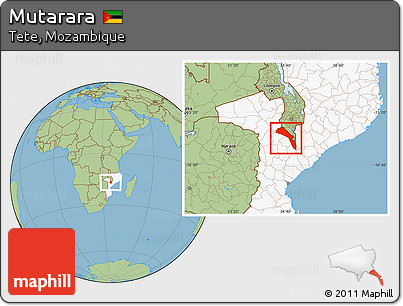 Savanna Style Location Map of Mutarara, highlighted country