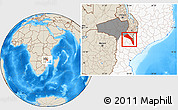 Shaded Relief Location Map of Mutarara, highlighted country, highlighted parent region