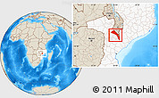 Shaded Relief Location Map of Mutarara, highlighted country
