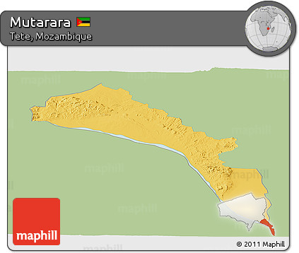 Savanna Style Panoramic Map of Mutarara, single color outside