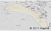 Shaded Relief Panoramic Map of Mutarara, desaturated