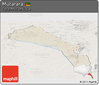 Shaded Relief Panoramic Map of Mutarara, lighten