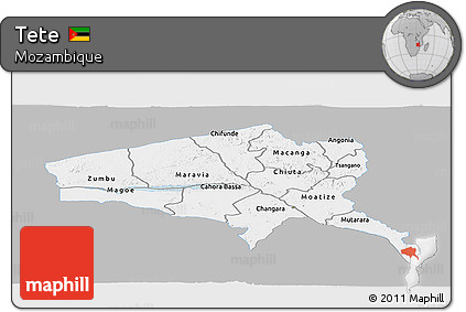 Gray Panoramic Map of Tete, single color outside