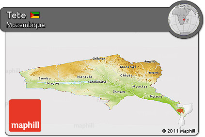 Physical Panoramic Map of Tete, cropped outside