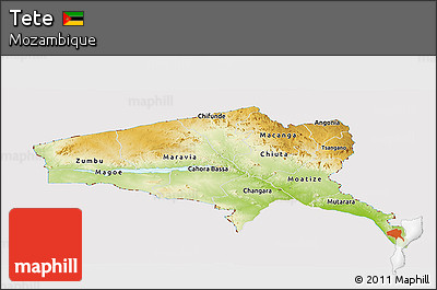 Physical Panoramic Map of Tete, cropped outside