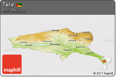 Physical Panoramic Map of Tete, cropped outside
