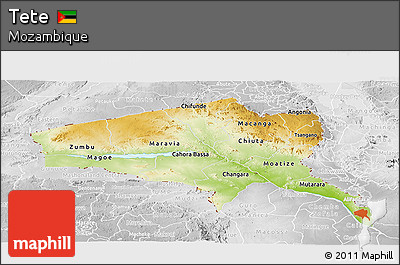 Physical Panoramic Map of Tete, lighten, desaturated
