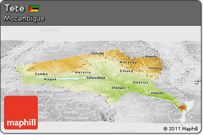 Physical Panoramic Map of Tete, lighten, desaturated
