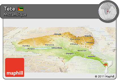 Physical Panoramic Map of Tete, lighten