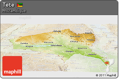 Physical Panoramic Map of Tete, lighten