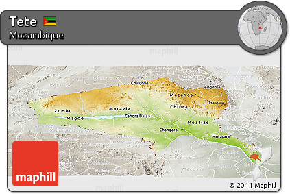 Physical Panoramic Map of Tete, lighten, semi-desaturated