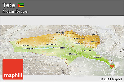 Physical Panoramic Map of Tete, lighten, semi-desaturated