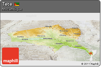 Physical Panoramic Map of Tete, lighten, semi-desaturated