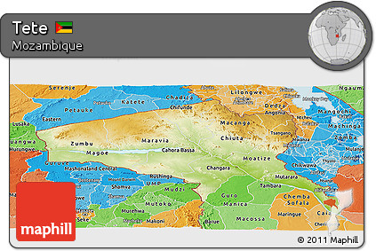 Physical Panoramic Map of Tete, political shades outside