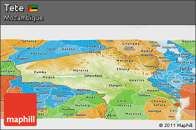 Physical Panoramic Map of Tete, political shades outside