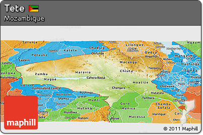 Physical Panoramic Map of Tete, political shades outside