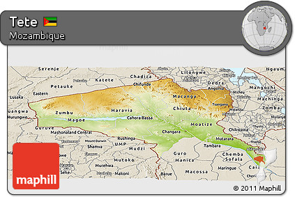 Physical Panoramic Map of Tete, shaded relief outside
