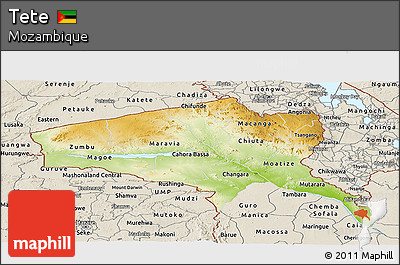 Physical Panoramic Map of Tete, shaded relief outside