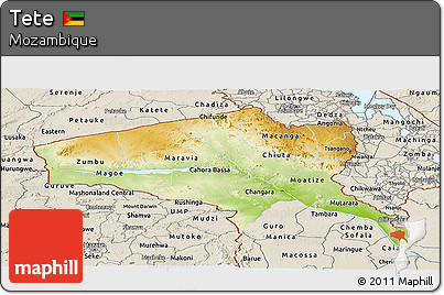 Physical Panoramic Map of Tete, shaded relief outside
