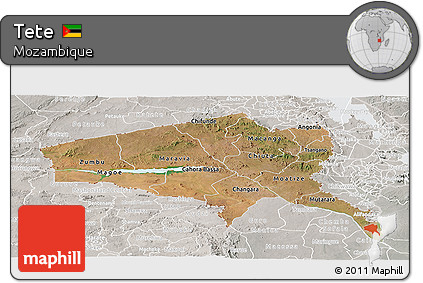 Satellite Panoramic Map of Tete, lighten, semi-desaturated