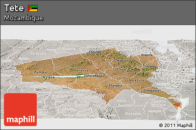 Satellite Panoramic Map of Tete, lighten, semi-desaturated