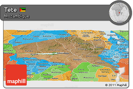 Satellite Panoramic Map of Tete, political shades outside