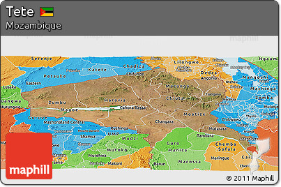 Satellite Panoramic Map of Tete, political shades outside