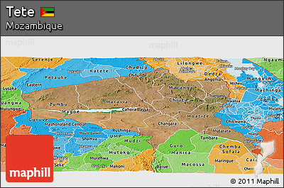 Satellite Panoramic Map of Tete, political shades outside