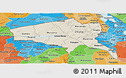 Shaded Relief Panoramic Map of Tete, political shades outside