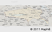 Shaded Relief Panoramic Map of Tete, semi-desaturated