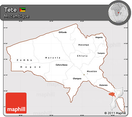 Classic Style Simple Map of Tete, cropped outside