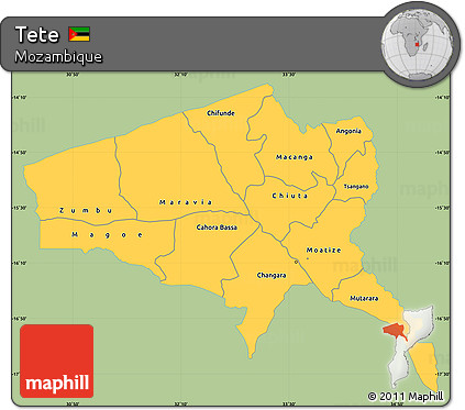 Savanna Style Simple Map of Tete, single color outside