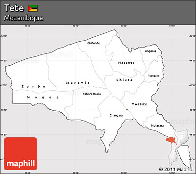 Silver Style Simple Map of Tete, cropped outside