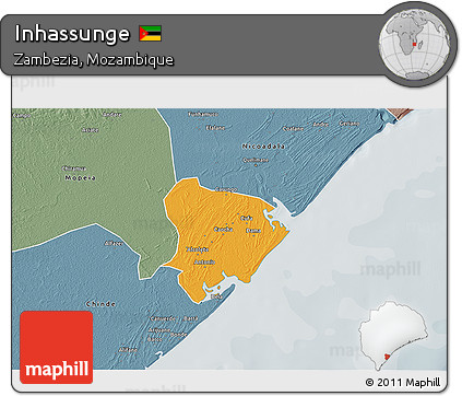 Political 3D Map of Inhassunge, semi-desaturated