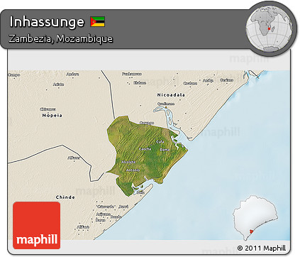 Satellite 3D Map of Inhassunge, shaded relief outside