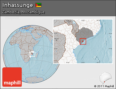 Gray Location Map of Inhassunge, highlighted country, highlighted parent region, hill shading