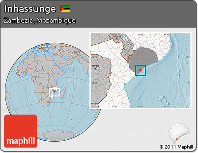 Gray Location Map of Inhassunge, highlighted country, highlighted parent region, hill shading