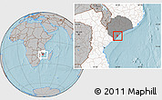Gray Location Map of Inhassunge, highlighted country, highlighted parent region, hill shading