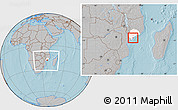 Gray Location Map of Inhassunge, highlighted parent region, within the entire country, hill shading