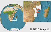 Satellite Location Map of Inhassunge, highlighted country, highlighted parent region, within the entire country