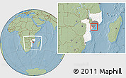 Savanna Style Location Map of Inhassunge, highlighted country, highlighted parent region, within the entire country, hill shading