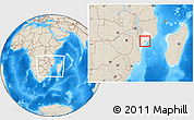 Shaded Relief Location Map of Inhassunge, highlighted parent region, within the entire country