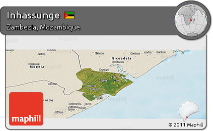 Satellite Panoramic Map of Inhassunge, shaded relief outside