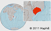 Gray Location Map of Zambezia, hill shading