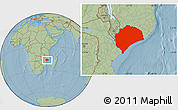 Savanna Style Location Map of Zambezia, hill shading